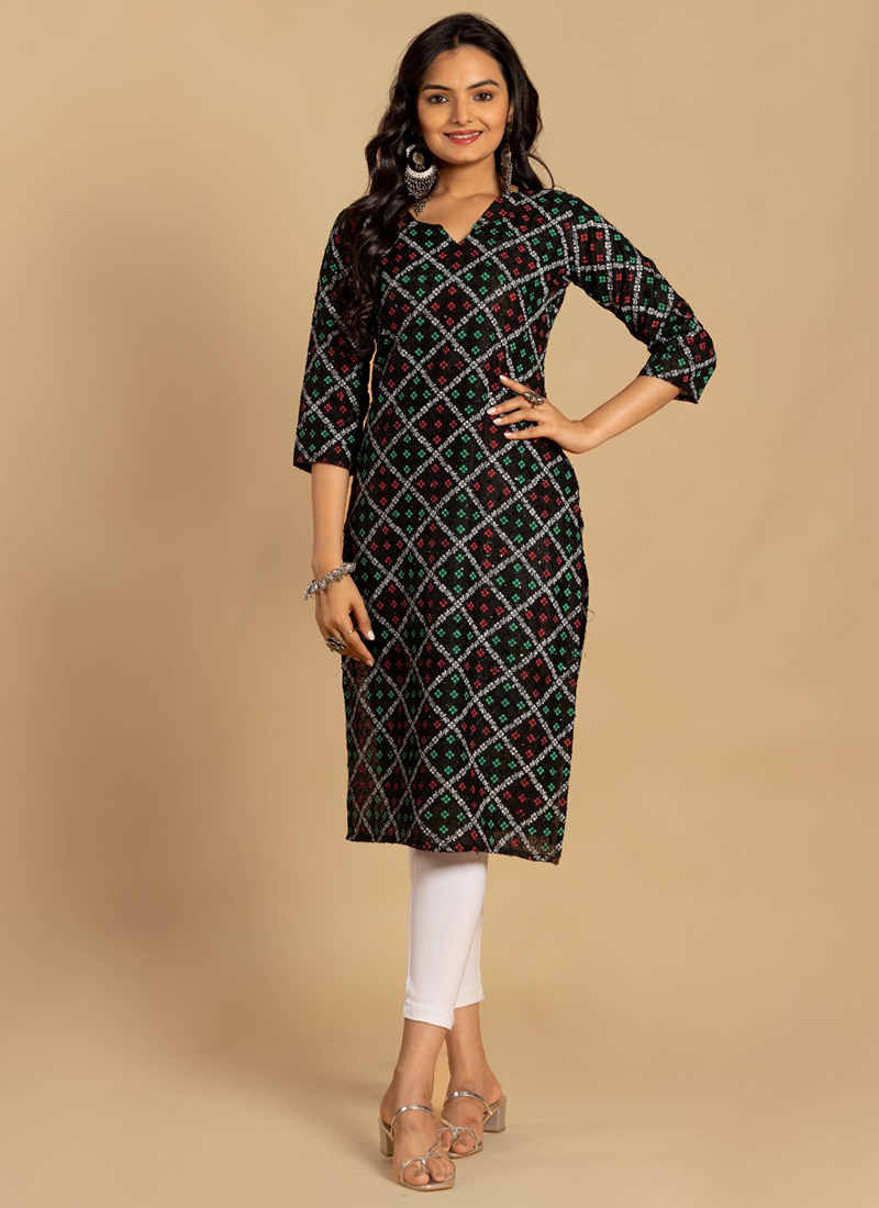 Buy Viscose Black Daily Wear Foil Work Readymade Kurti With Leggings Online From Wholesale Salwar